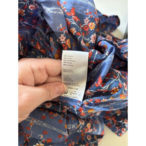 FREE PEOPLE VINTAGE LOVER BLOUSE 100% COTTON FLORAL DUTCH BLUE SIZE Small Womens - Picture 5 of 13